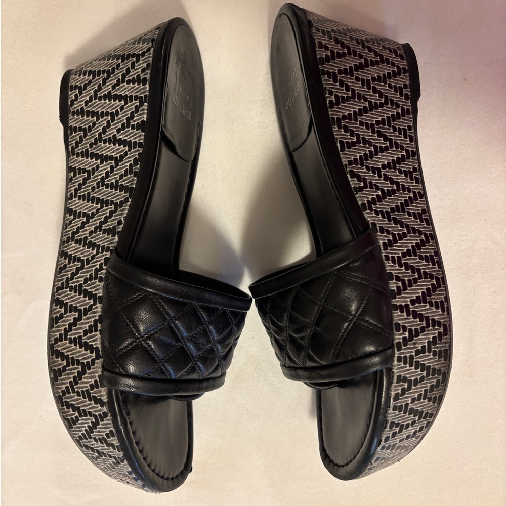 Black & Taupe Quilted Slide Platform Sandals